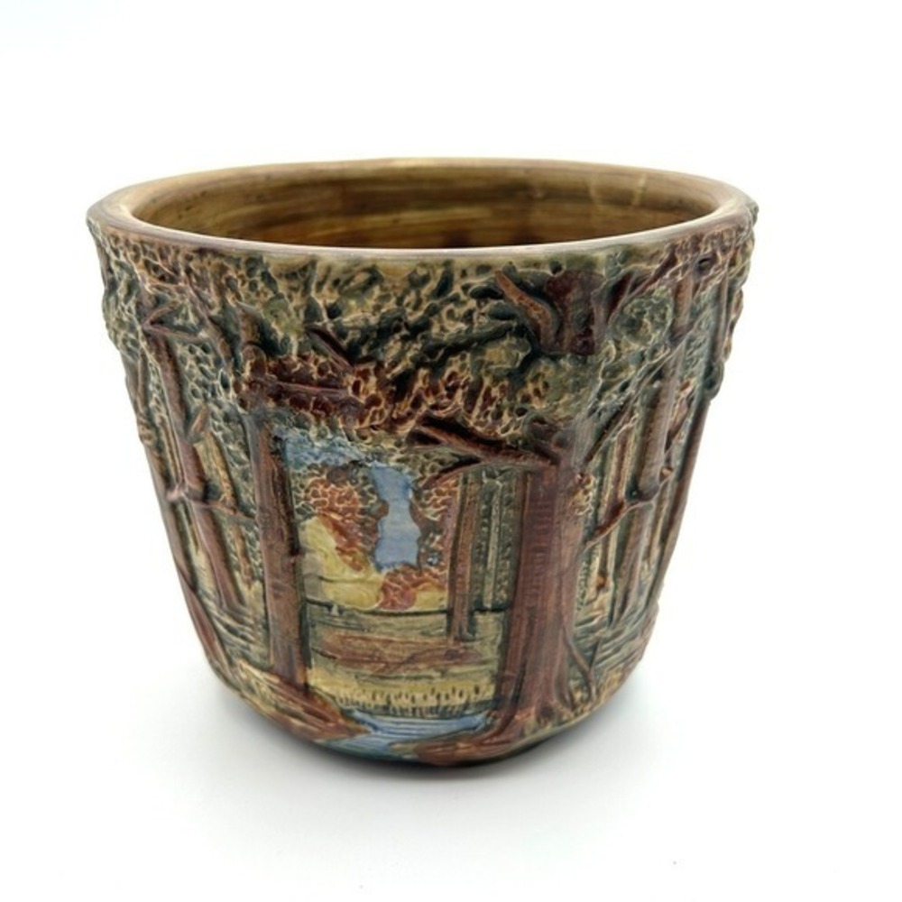 Antique Weller Pottery Forest Jardiniere Planter Vintage 1920s Art Vase